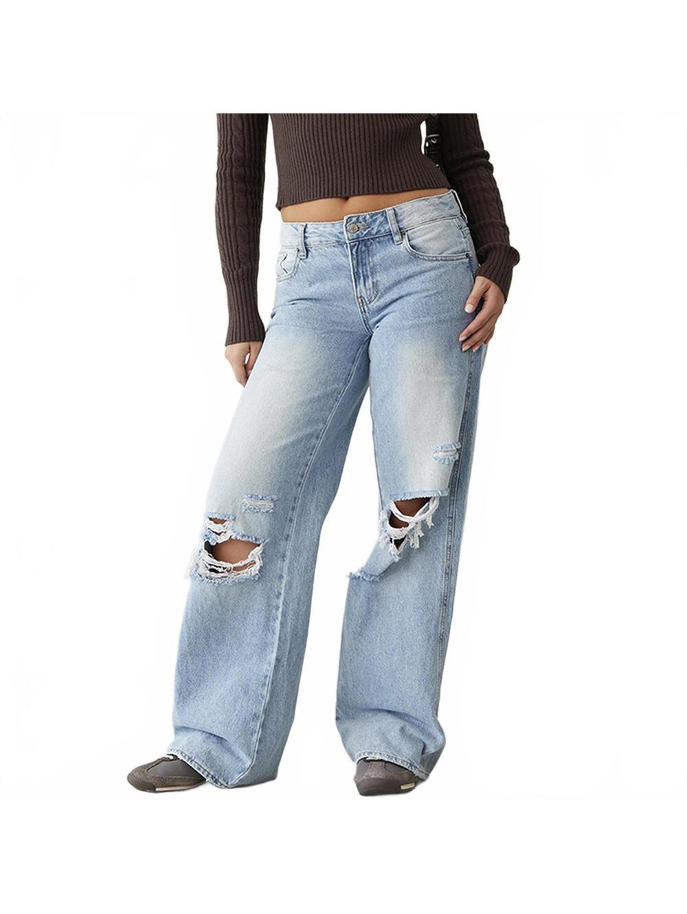 Pacsun Casey Low Rise Baggy Jeans Ripped Knees Medium Indigo Hepburn II NWT 29 - Picture 2 of 5